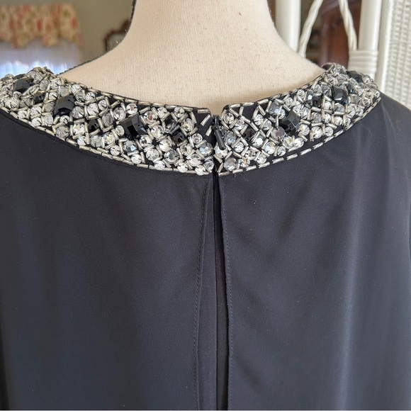 Alex Evenings Dress Black Crystal Neckline Chiffon Capelet Shift plus size 20W - Picture 10 of 17